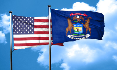 michigan with united states flag, 3D rending, combined flags