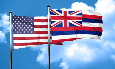 hawaii with united states flag, 3D rending, combined flags