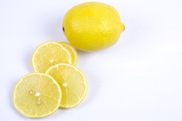 Fresh ripe lemons. Isolated on white background. Top view