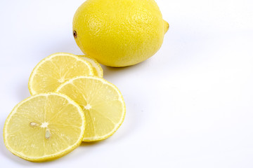 Fresh ripe lemons. Isolated on white background. Top view