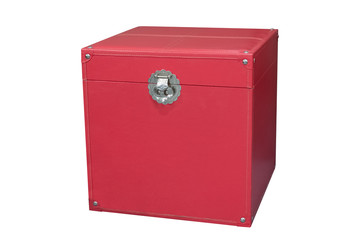 red leather pouf isolated on white background