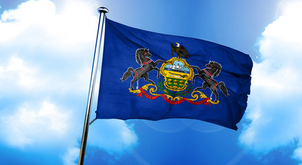 pennsylvania flag, 3D rendering, on a cloud background