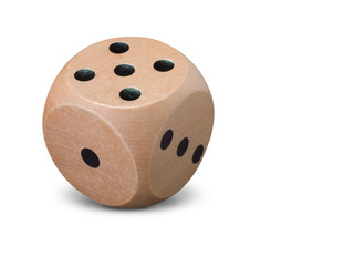 Single wooden Dice on white background
