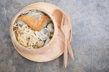 Chinese egg noodle topping pork ball