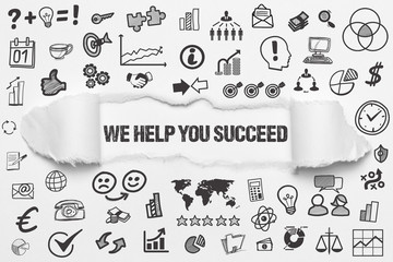 We help you succeed / weißes Papier mit Symbole