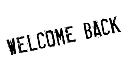 Welcome Back rubber stamp. Grunge design with dust scratches. Effects can be easily removed for a clean, crisp look. Color is easily changed.