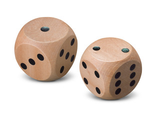 Pair of wooden dice on white background