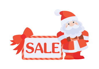 Christmas Sale Vector Icon. Santa with Poster