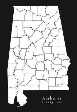 Modern Map - Alabama County Map USA Black And White Silhouette