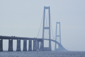 Close up of the suspension part of the Great belt bridge seen from the Sealand side