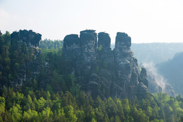 Mystical landscape with rocks near Rathen, Germany, Europe (Sach