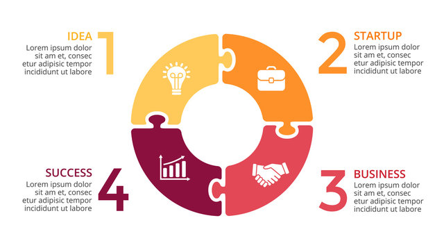 Vector circle arrows infographic, cycle diagram, puzzle graph, presentation chart. Business concept with 4 options, parts, steps, processes. 16x9 slide template.