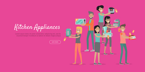 Kitchen Appliances. Set of People on Store Sale