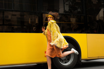 Yellow fashion image. The theme of spring and sun colors - Powered by Adobe