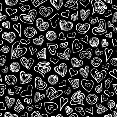 Seamless hand drawn pattern with hearts. Vector graphic illustration.