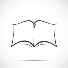 Open book icon isolated on white background. Line art style.