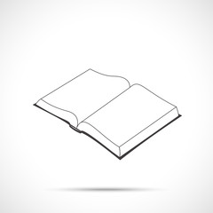 Open book icon isolated on white background. Line art style.