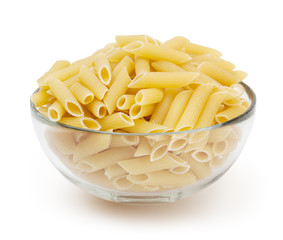 Penne pasta isolated on white background with clipping path