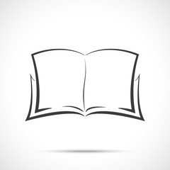 Open book icon isolated on white background. Line art style.