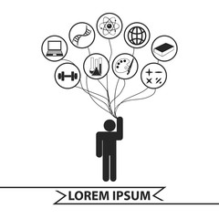 Education infographic. Education icons set. Silhouette of a man surrounded by icons of education. Flat design style. 