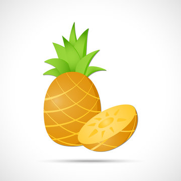 Whole pineapple with leaf and with sliced lobule. Fruit icon.