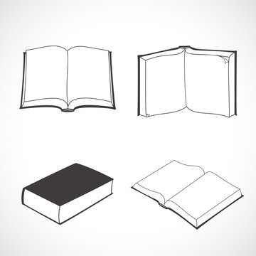 Book icon set isolated on white background. Line art style.