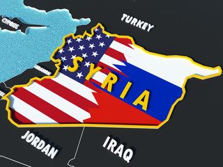 Fototapeta premium USA and Russia conflict and disputes over situation in Syria