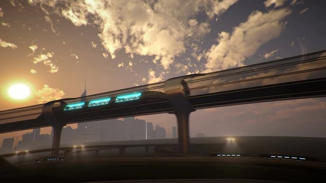 monorail futuristic train in tunnel. 3d illustration
