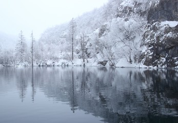 Plitvice lakes in winter, National park in Croatia