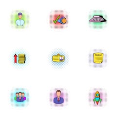 Firm icons set, pop-art style