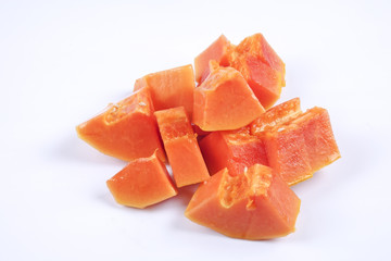 slice papaya isolated on white background. Top view