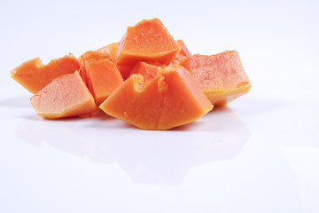 slice papaya isolated on white background. Top view