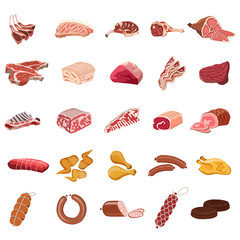 meat products flat icon set
