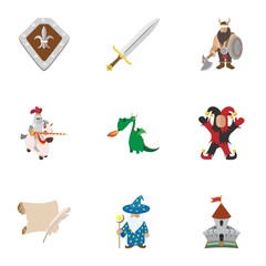 Fototapeta premium Medieval armor icons set, cartoon style