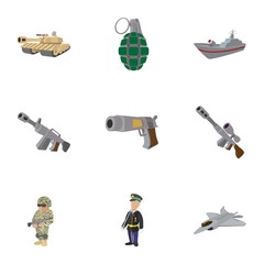 Army weapons icons set, cartoon style