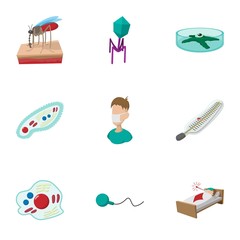Malaria icons set, cartoon style