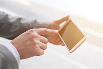 Man using mobile smart phone.