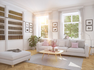 modern living room in townhouse. 3d rendering