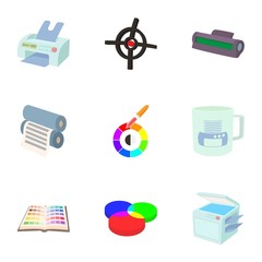 Printing services icons set, cartoon style