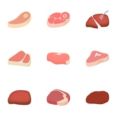 Steak icons set, cartoon style