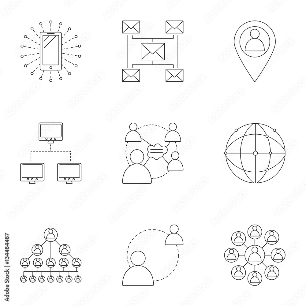 Poster internet connection icons set, outline style