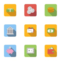 Money icons set, flat style