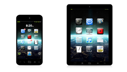 Modern digital phone and tablet on white background 3D rendering