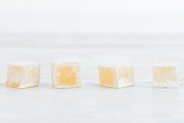 Eastern sweets Turkish delight on a white background closeup