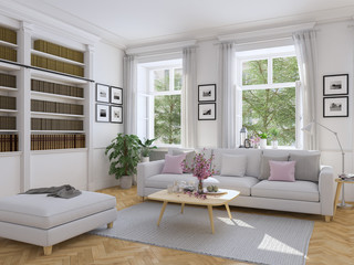 modern living room in townhouse. 3d rendering