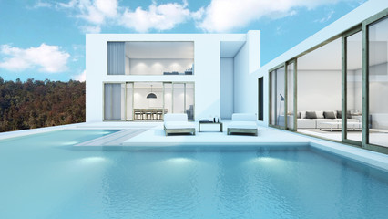 Fototapeta na wymiar House with pool design minimal - 3D render