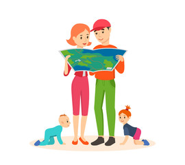 Family traveling, looking for a route of movement  map.