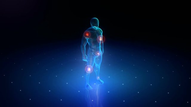 Human body with a visible pains. Human body with a visible pains in various configurations. 5 Configurations in FULL HD.