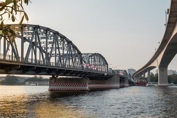 Fototapeta na wymiar Transportation / View of bridge cross the river. Movement.