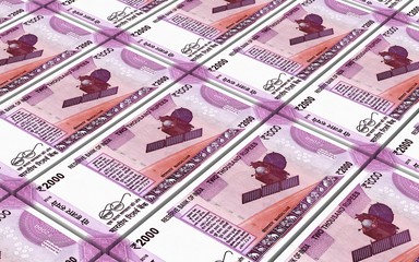 India Rupee bills stacks background. 3D illustration.